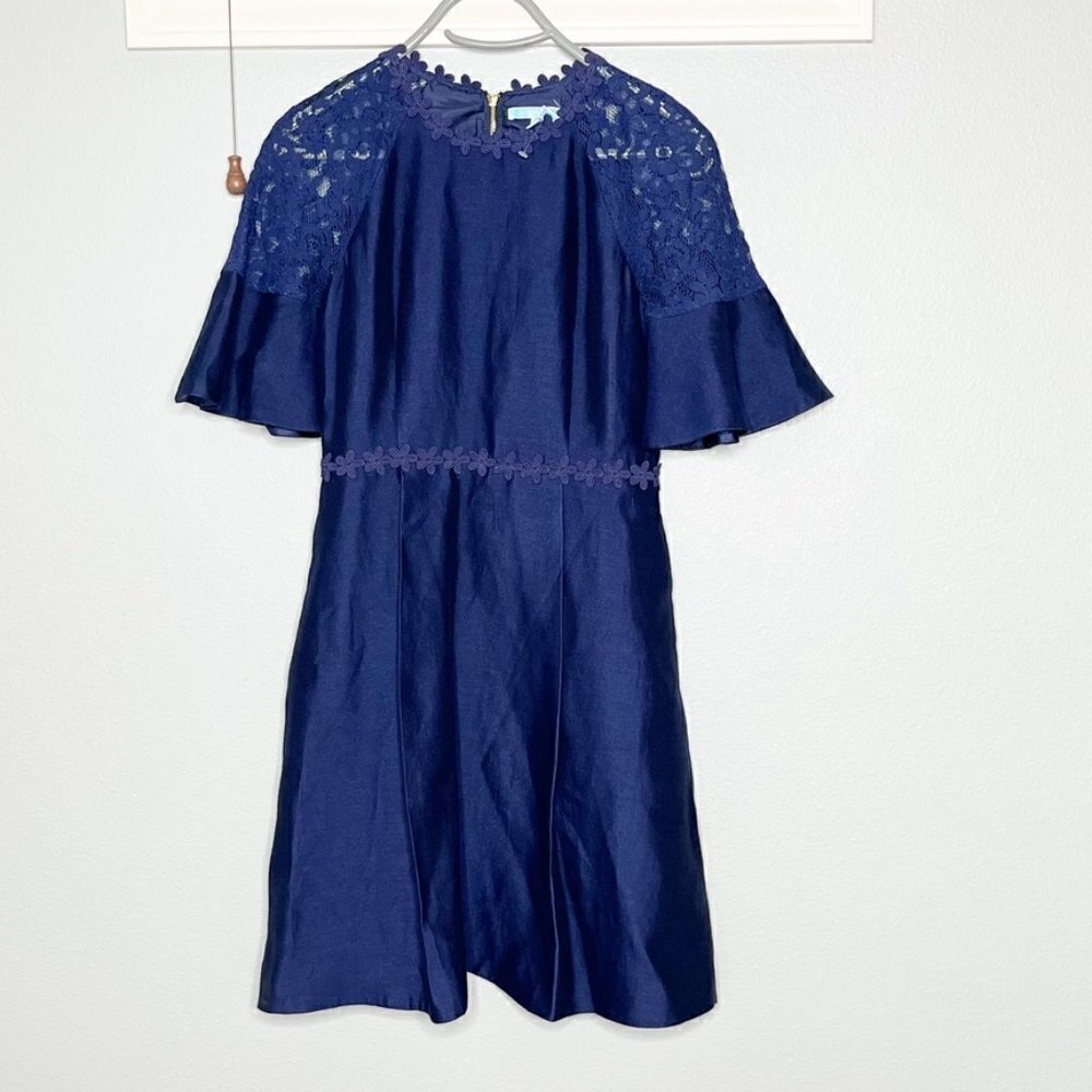 Draper James Navy Blue Flutter Short Sleeve Lace Dress Embroidered Size 2 - Picture 2 of 13